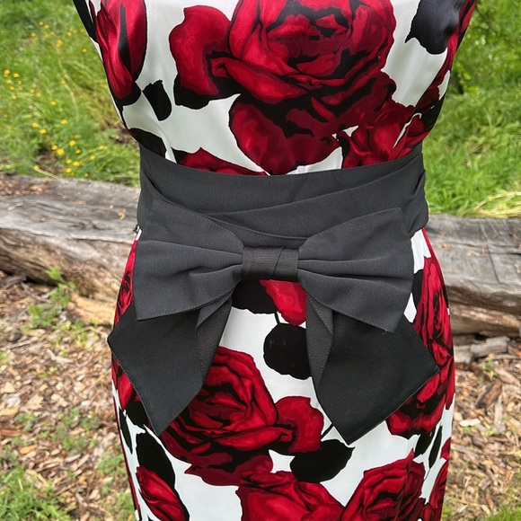 Red Rose Floral Dress with Optional Belt;4 - Picture 7 of 9